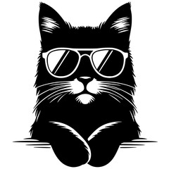 Design of a black cat wearing glasses