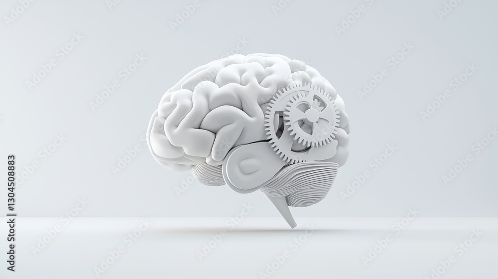 Poster hyper realistic luminous depiction of a brain with gears