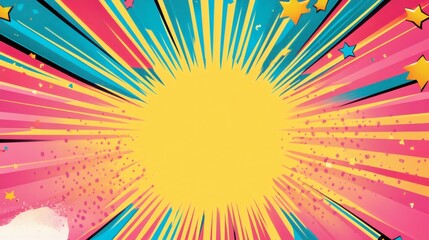 Obraz premium Bright Comic Style Background with Stars and Radiating Lines