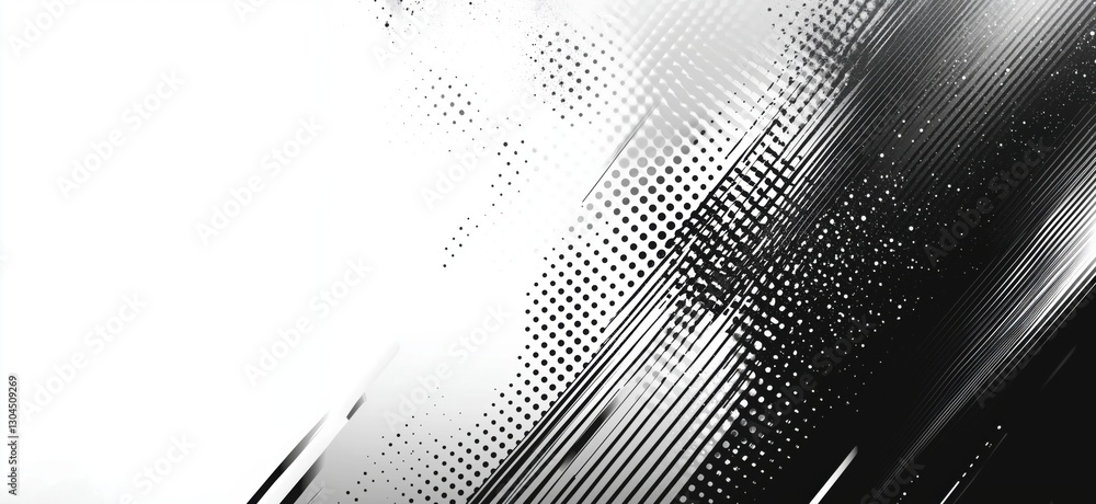 Poster abstract black and white graphic design with dynamic lines and dotted patterns