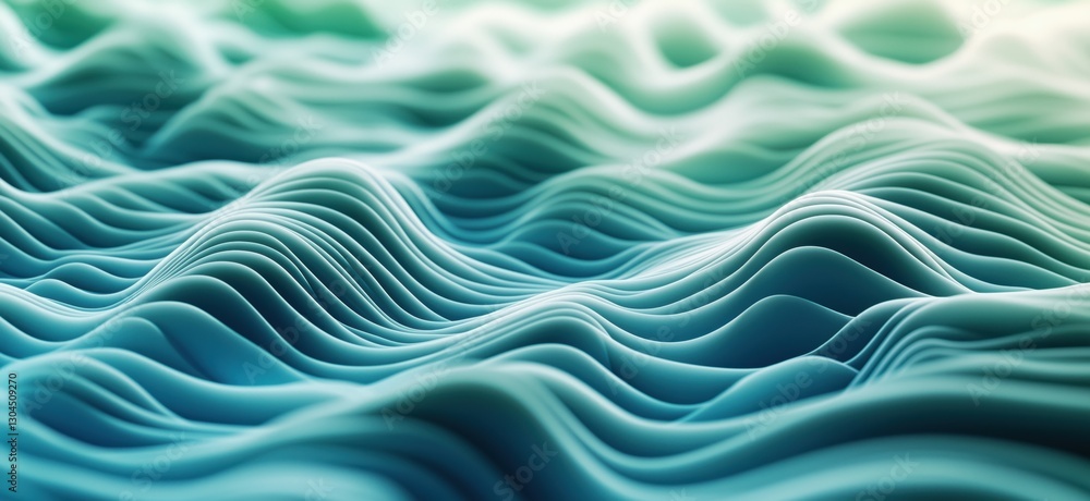 Poster abstract wave patterns in soothing blue tones with smooth curves and gradients