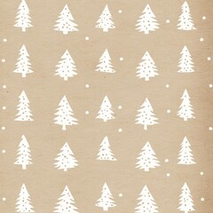Obraz premium Seamless pattern of white Christmas trees on kraft paper background.
