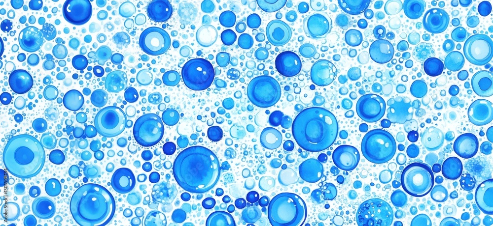 Poster blue bubbles and circles pattern on white background for design and decoration