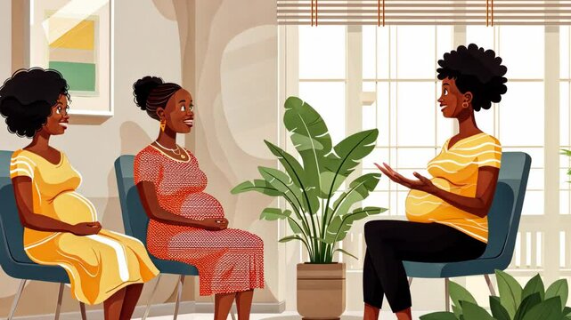 African American pregnant women learning in a childbirth preparation class