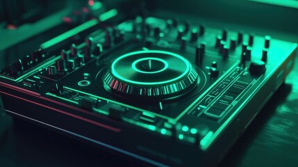 Fototapeta premium Neon DJ Mixer: A Vibrant Nighttime Setup