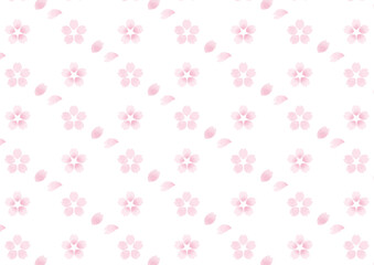 手描き水彩風の桜の花と花びらのパターン背景