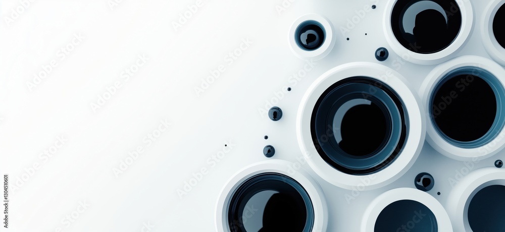 Poster abstract composition of circular shapes with black and white color scheme