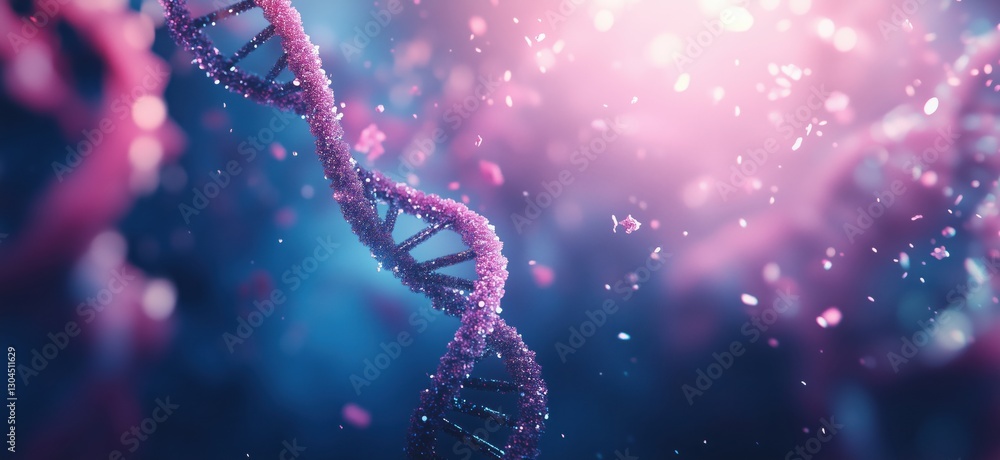 Aufkleber colorful 3d representation of dna double helix structure with glowing particles