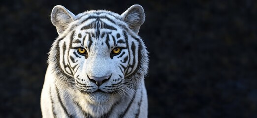 Obraz premium Majestic white tiger portrait with striking yellow eyes against dark background