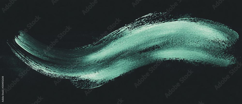Poster a smooth and curved green brushstroke painted in an elegant flowing motion on a dark background crea