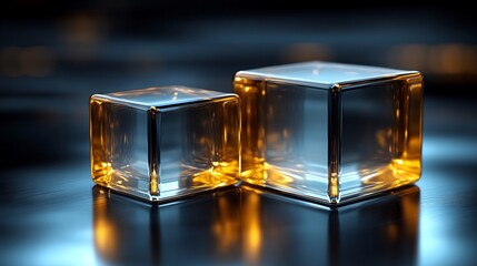 Golden Light Illuminates Two Glass Cubes. AI Generated