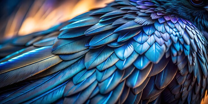 Raven displays glossy black feathers with iridescent shades in vibrant macro view wallpaper, background, AI, feathers