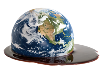 earth globe melt into black puddle with transparent background. Environment damage topic
