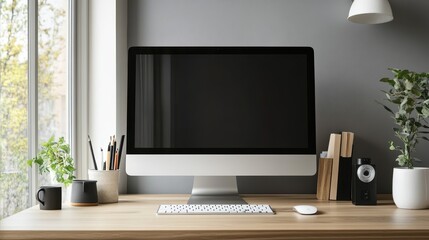 A minimalist, clean desktop mockup, showcasing a vibrant, modern aesthetic, ready for your digital creations to shine against its neutral backdrop.