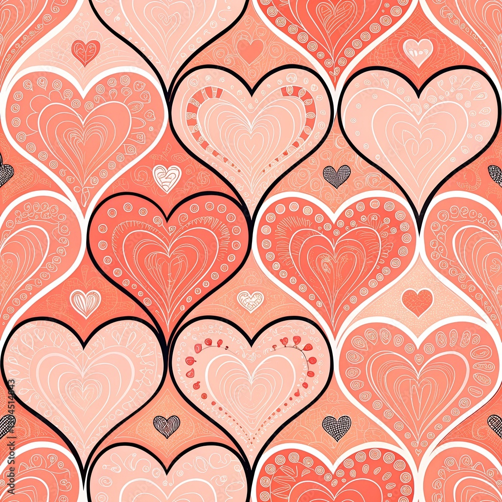 Poster colorful heart patterns created with artificial intelligence display a variety of designs in shades 