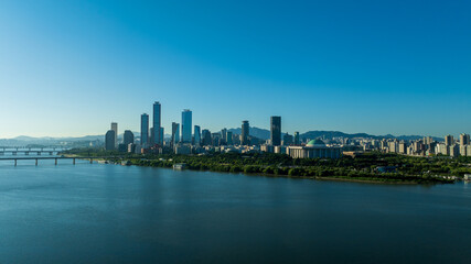 Naklejka premium Aerial View Youido Hangang River Seoul City South Korea