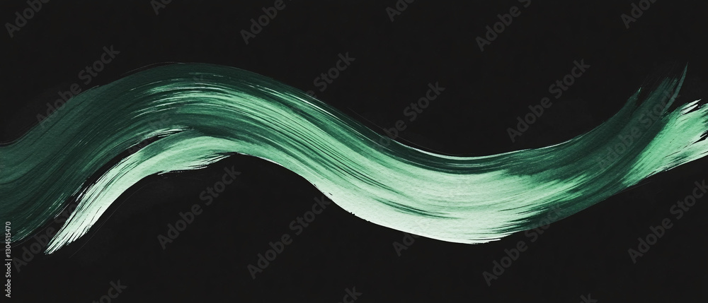 Poster a smooth green brushstroke painted in a flowing motion on a dark background creating an elegant abst