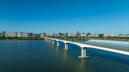 Aerial View Youido Hangang River Seoul City South Korea