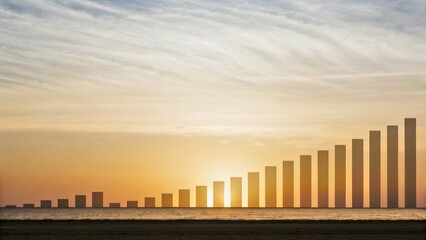 Obraz premium Abstract Representation of Growth with Sun Setting Over Ocean Horizon