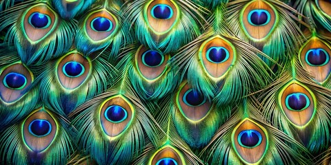 Exploring the intricate details of peacock feathers in vibrant colors under natural light Wallpaper, background, detailed texture, feathers