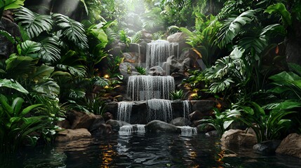 Lush Green Jungle Waterfall Scene