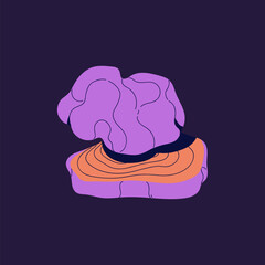 Purple tinder, hallucinogenic coal fungus icon. Psychedelic cramp balls mushroom on tree. Inedible toxic boletus, poisonous bolete, venomous fungi in forest. Flat isolated vector illustration