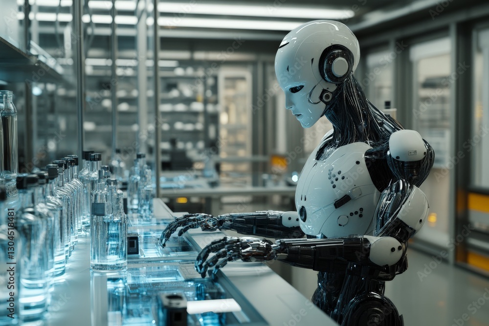 Aufkleber Futuristic robot carefully analyzes and processes samples in a high-tech laboratory during a research project
