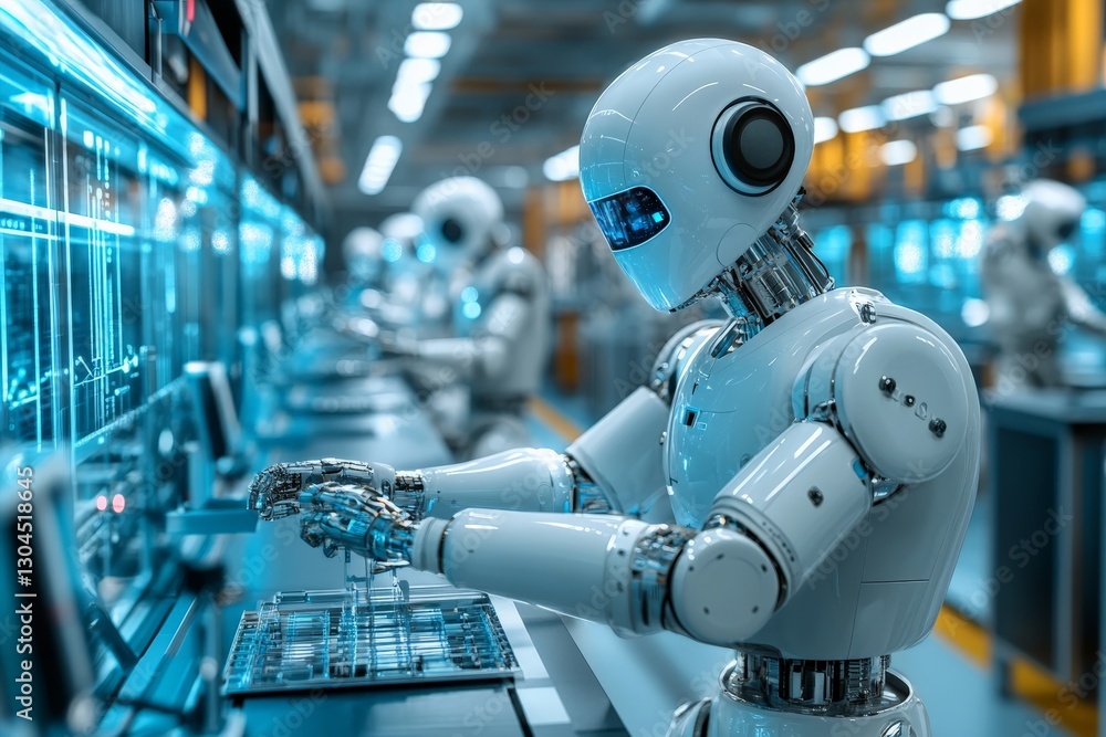 Leinwandbilder Advanced robots working on circuit boards in a modern technology facility showcasing precision and innovation