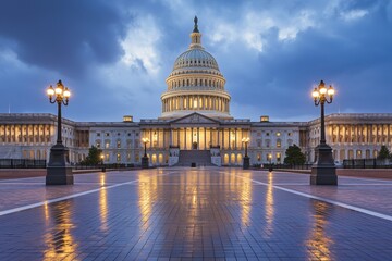 Fototapeta premium The sunset view of the United States Capitol building, Washington DC, USA