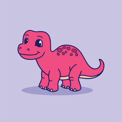 Fototapeta premium Cute cartoon dinosaur. Vector illustration in flat style. Isolated on purple background.