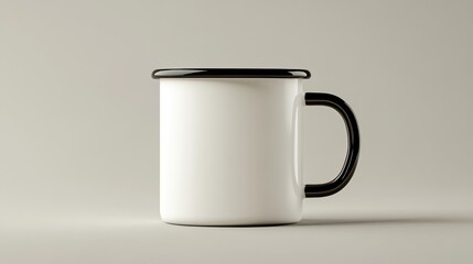 A realistic mockup of an enamel mug, showcasing its glossy finish and classic form, ready to be customized for your design and branding.