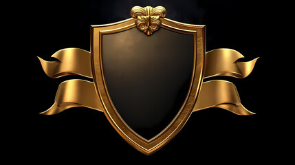 Hollow Golden Shield with Emblem and Curved Ribbons