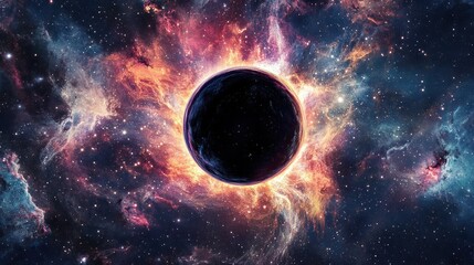 Naklejka premium Cosmic Inferno: A Black Hole's Fiery Embrace