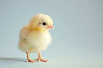 Obraz premium Cute Little Chicken on Light Blue Background. Easter Concept. Generative AI