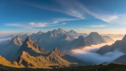 Alpine peaks catch the sun's panorama, from sunrise to sunset, across a vast mountain landscape