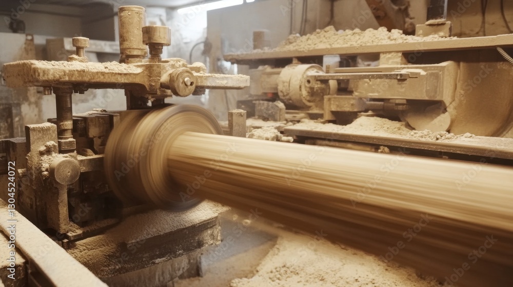 Poster automated cnc metal lathe turning a workpiece at high speed.