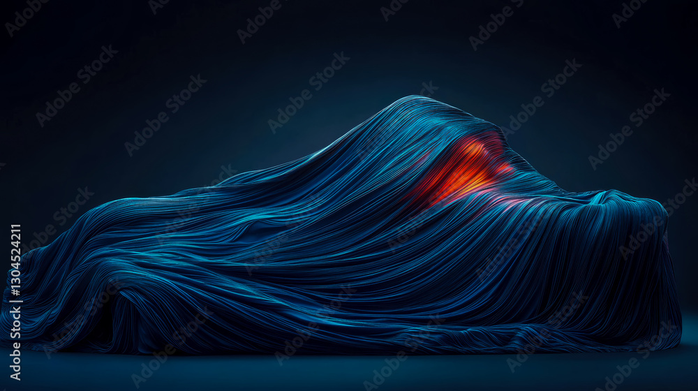 Poster abstract flowing blue lines with a fiery core, an evocative expression of inner turmoil or hidden en