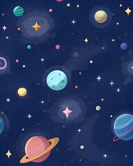Colorful cosmic wallpaper featuring planets and stars in a vibrant space setting suitable for various backgrounds