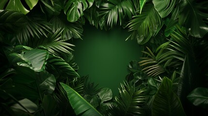 Lush Green Tropical Leaves Frame Background