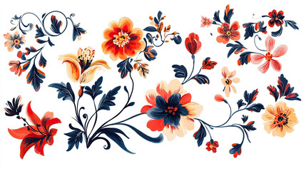 Floral herbal plants&nbsp;different beautiful flowers on white background