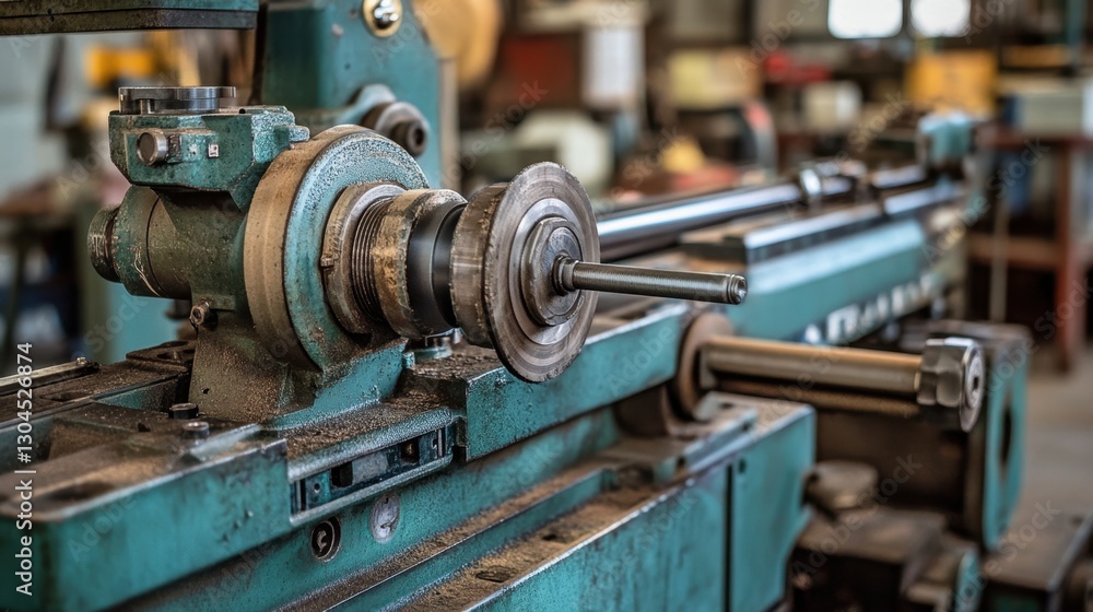 Poster cnc turret lathe machine shaping a custom metal component.