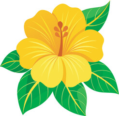 yellow hibiscus flower flat vector illustration clipart isolated on white background