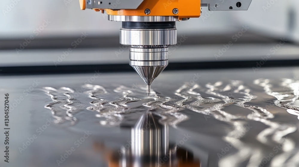 Poster computerized cnc lathe machine cutting a detailed metal part.