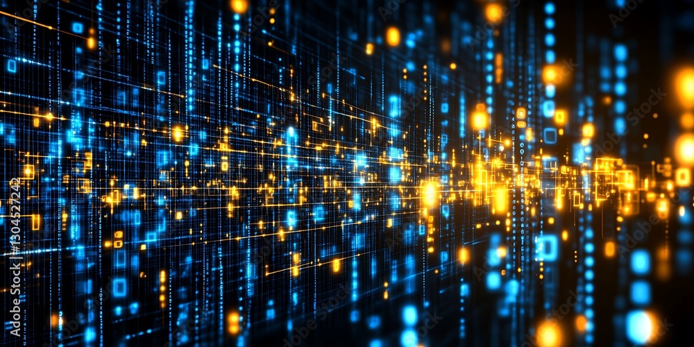 Poster abstract data stream visualization with glowing network connectivity
