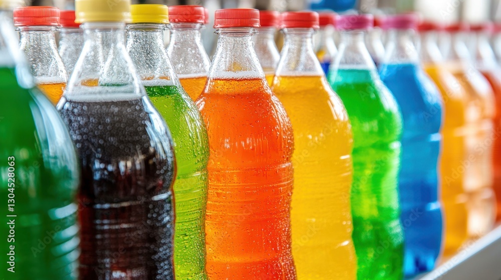 Poster high-speed bottling line filling soft drinks with precision.