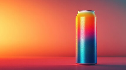 Fototapeta premium A sleek, minimalist drink can mockup, its label a vibrant gradient of blue and orange, ready to be customized with a brand is unique design.