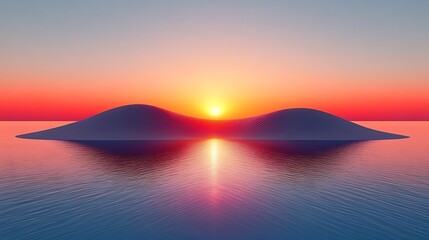 Serene sunset illuminates twin islands gently reflecting vibrant hues. AI Generated