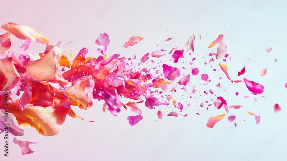 Poster dynamic explosion of colorful petals in abstract art studio setting digital artwork minimalist style