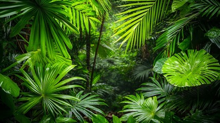 Lush Green Tropical Rainforest with Vibrant Foliage