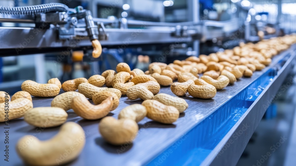 Poster multi-head scale filling machine accurately weighing and packing nuts.
